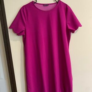 SHEIN Magenta Scallop Sleeve Midi Dress
